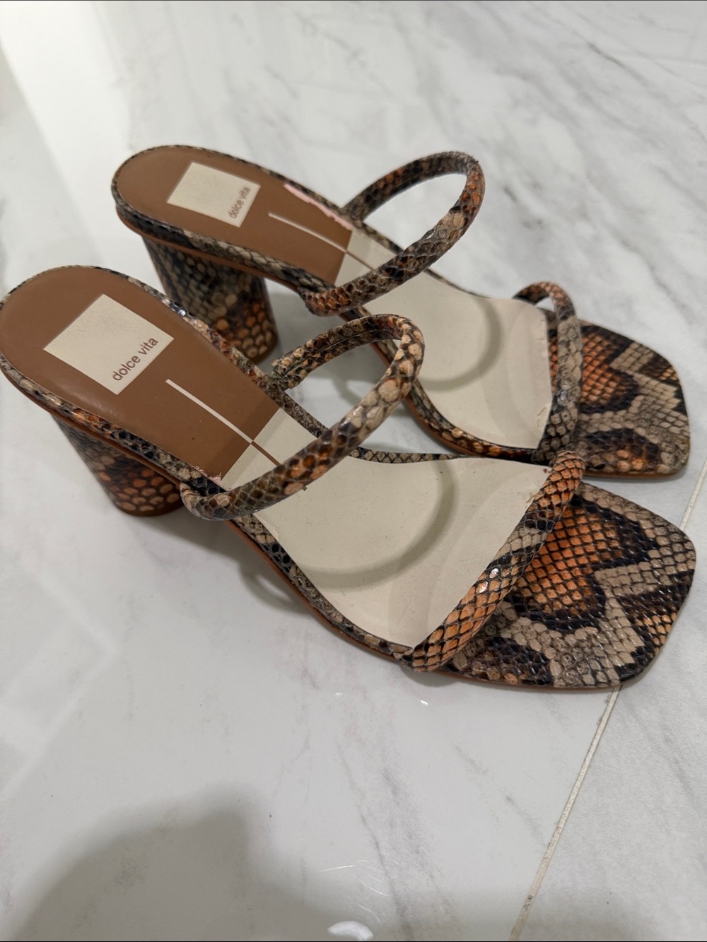 Dolce Vita Brown Snake-Print Strappy Block Heel Sandals